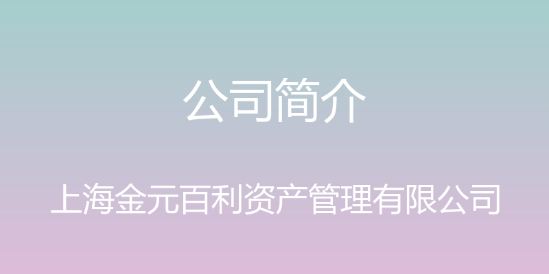 公司简介 - 上海金元百利资产管理有限公司